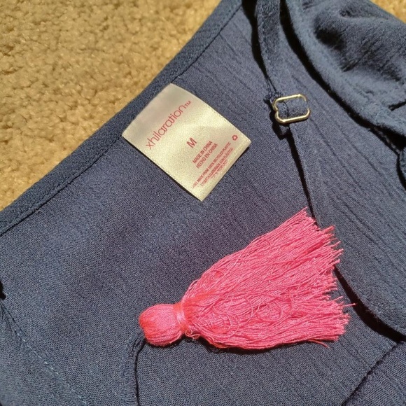 XHILARATION by TARGET Navy/Neon Pink Tassel Swim Cover-Up - Picture 5 of 5